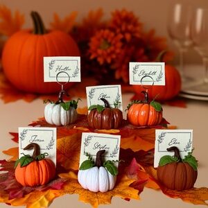 Handmade Pumpkin Place Card Holders Set of 2 –Clay Fall Thanksgiving Table Decor